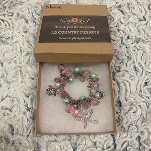 Pink and Green Beaded Bracelet